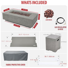 AMS 60" Rectangular Concrete Natural Gas Fire Pit Table Bundle (Light Gray)
