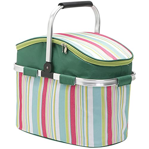 Oxford Cloth Insulated Picnic Basket Water Resistant Leakproof Collapsible Portable Cooler Basket Lunch Bag with Aluminum Handle for Women