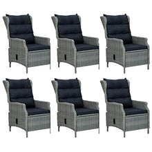 Heofavd 7 Piece Garden Dining Set Light Grey Poly Rattan 63" Rectangular Table with 6 Reclining Chairs UV Resistant Steel Frame Outdoor Patio Furniture Set for Backyard Terrace Balcony