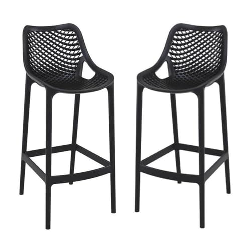 Pemberly Row Polypropylene Patio Bar Stool in Black - Set of 2