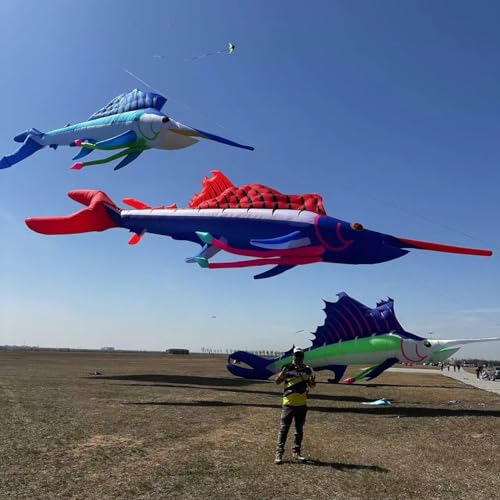TiffyDance 56 Ft 3D Inflatable Swordfish Kite Pendant Red Blue