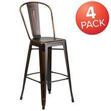 EMMA + OLIVER 4 Pack 30" High Distressed Copper Metal Indoor-Outdoor Barstool with Back