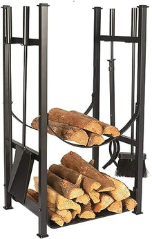 DJVHSRI Log Store Firewood Rack Set Outdoor Firewood Holder Heavy Duty Steel Indoor Metal Log Holder Fireplace,