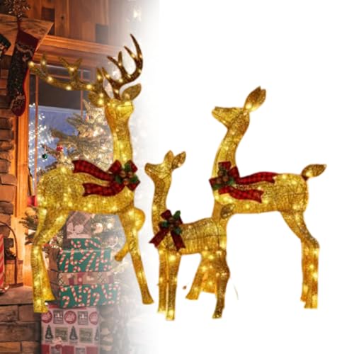 3-Piece Large Lighted Christmas Deer Family Set Outdoor Yard Decoration with LED Lights, Stakes, Zip Ties for Yard Patio Lawn Garden Party 2