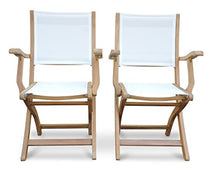 Teak Folding Chair with arms Sling Seat - Pair (White)