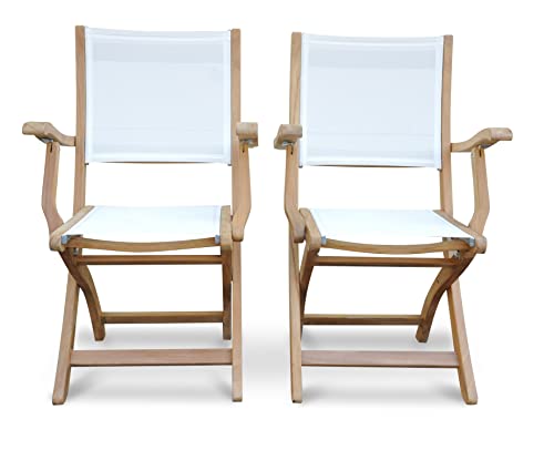Regal Teak Teak Folding Chair with Arms Sling Seat Pair White
