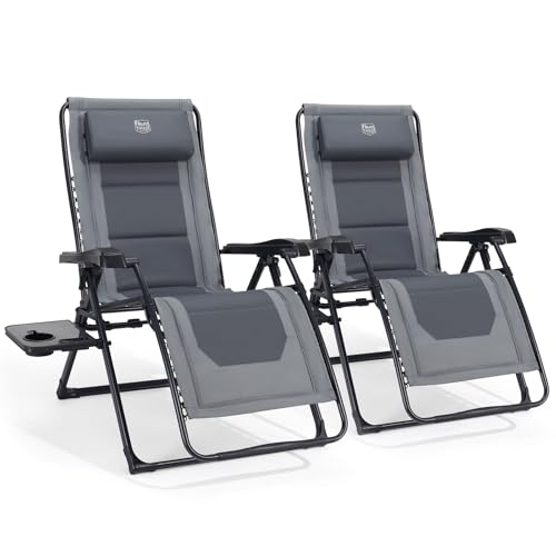 Timber Ridge Zero Gravity Chair, Oversized Lawn Chairs Outdoor Recliner Reclining Patio Lounge Chair with Adjustable Headrest and Side Table for Camping, Outdoor, Patio, Support 350lbs, Grey