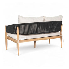 Christopher Knight Home Katarina Patio Acacia Wood Loveseat Furniture, Outdoor Loveseat Sofa with Comfy Fabric Cushions, 2-Seater Sofa with Handwoven Rope Backrest for Garden/Backyard, Black+Beige
