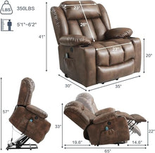 UOPYNE Oversized Power Lift Recliner Chair with Heat and Massage, Large Leather Electric Lounge Seating for Seniors, Big Reclining Sofa with USB Ports and Cup Holders