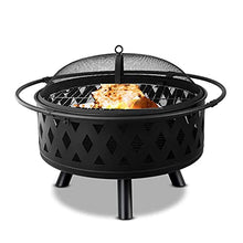 32 Inch Large Fire Pit, Crossweave Outdoor Fire Pit Round Fire Pit with Grid Poker Patio Bonfire BBQ Grill Firepit for d Garden Camping