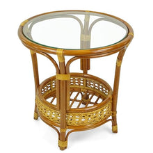 Wickerix Set of 2 Bali Lounge Swivel Rocking Chairs with Cream Cushion and Pelangi Round Coffee Table Natural Rattan Wicker Handmade, Colonial Color