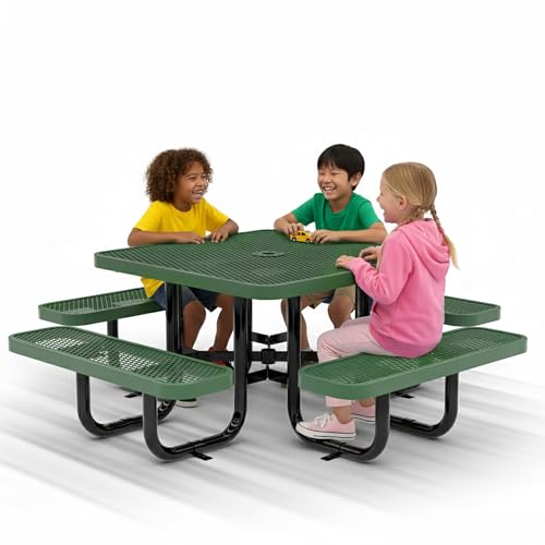OUTTANS Commercial Metal Picnic Table (Green, 38 in, Kids, Square)