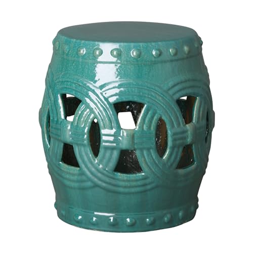 Emissary - Asian Traditional Chinese Attractive Eternity Glazed Garden Stool (Teal, 16" Dx19 H)