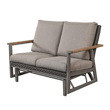 LOKATSE HOME Patio Glider Loveseat Steel Frame 2-Person Bench with Rattan Backrest Grey Cushion