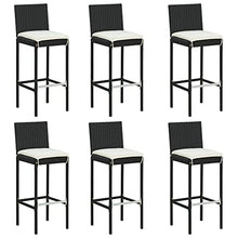 KUPTYERFG 7-Piece Garden Bar Set, Outdoor Patio Dining Table and Stools with Cream Cushions, Rectangular Acacia Wood Top 6-Seater Bar Furniture for Terrace Backyard