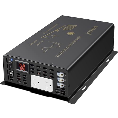 3000Watt Pure Sine Wave Power Inverter 24VDC to 120VAC 6000W Peak Built-in Soft Starter Dual AC Outlets 2× 2.4A USB Port &Hardwire Terminal Off-Grid Solar Converter RV Trucks (U5-300024)