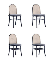 Manhattan Comfort Paragon Rattan Wicker Cane Side Outdoor Dining Chair Set of 4 with Grey Cushions