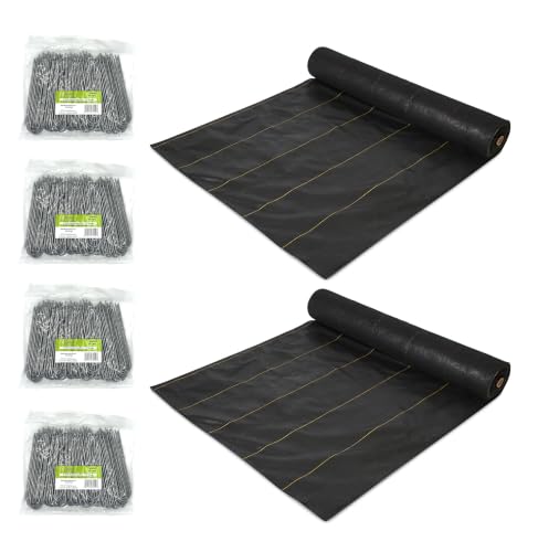 Dewitt 2 Pack P5 Pro 5 5oz 5' x 250' Landscape Weed Barrier Ground Fabric and 6 Inch U-Shaped Rounded Top Anchor Pins for Landscaping, 400 Count