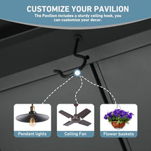Big Leaf 12'x24' Hardtop Gazebo Permanent Metal Structure with 4 Solar LED Lights, Outdoor Gazebo with Double Galvanized Steel Roof, Mosquito Netting for Patio & Backyard, Black