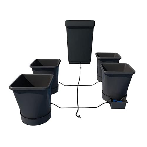 AutoPot 4 Pot XL System with 6.6 Gallon Plastic Pots and 12.4 Gallon Tank - Self-Watering, Gravity-Fed Hydroponic System - Indoor, Black