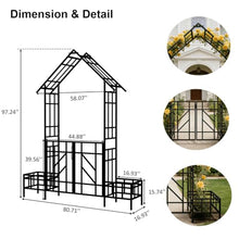 Metal Garden Arbor with Gate, Heavy Duty Garden Trellis for Climbing Plants, 80.7''W x 97.2''H Outdoor Archway Flower Arches Wedding Arbor for Bridal Party Garden Decor - Black