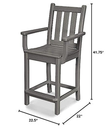 POLYWOOD® Traditional Garden Counter Arm Chair in Slate Grey
