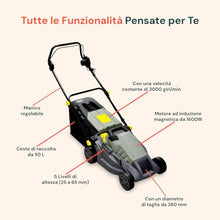 Avilia Electric Lawnmower with Induction - Adjustable 5 Cutting Heights, Cutting Diameter 380 mm, Speed 3000 RPM, 1600 W, 230 V, with 50 Litre Collection Basket, 143 x 105 x 55 cm