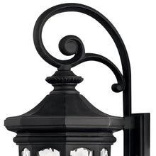 Hinkley Raley Large Wall Mount Outdoor Lantern, LEDs Included, Aluminum, Clear Water Glass Shade, Estate Series, Museum Black Finish