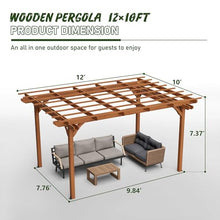 SRECELL 12x10 FT Outdoor Wood Pergola, Wooden Patio Pergola with Trellis Roof for Climbing Plants, Garden Arbor Gazebo for Patio Backyard Deck Shade Structure, Brown