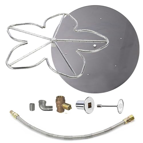 Spotix HPC Penta Match Lit Fire Pit Burner Kit with 12-Inch Stainless Steel Burner and 18-Inch Round Flat Pan, Natural Gas, Polished Chrome, with Flange, Key, Valve, Flex Line and Fittings