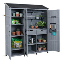 Roomfitters 71.6" Garden Potting Bench with Storage Cabinet, Waterproof Roof Outdoor Potting Table, Shelves, Drawers, Gray
