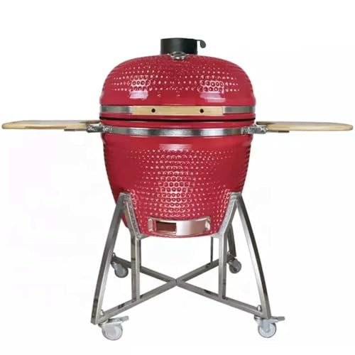 Ceramic Grill, Outdoor BBQ Smoker with Wooden Handle, Stainless Steel Grid Pan for Backyard Camping & Garden Party(B,18in)