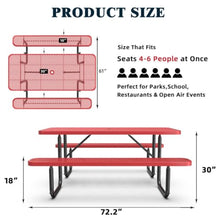 Hassyee Heavy Duty Outdoor Picnic Table and Build-in Benches Set with Mesh Design for Poolside,Garden, Patio Furniture Set with Steel Legs and Umbrella Hole for Park, Balcony (Red 6ft Long Table)