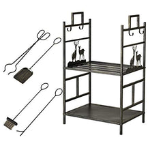 DJVHSRI Double Layer Firewood Storage Rack Large Capacity Fireplace Wood Stand with 4 Tool Set - Wrought Iron Firewood Holder,