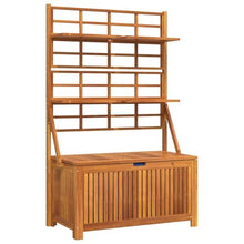 Fisinber Brown Acacia Wood Outdoor Storage Box 39"x19.7"x63" with Trellis, Patio Bench for Tools/Cushions