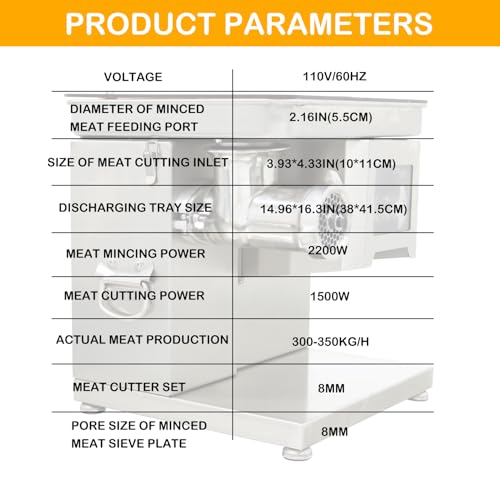 HayWHNKN 2-in-1 Electric Meat Grinder Stainless Steel Silver