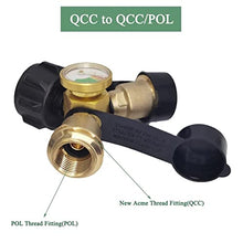 ngddf2haa Propane Tank Y Splitter Adapter 2 Way LP Gas Tee Connector QCC1 Tank T Adapter with Gauge for 5-100lb BBQ Grills Camping Stoves