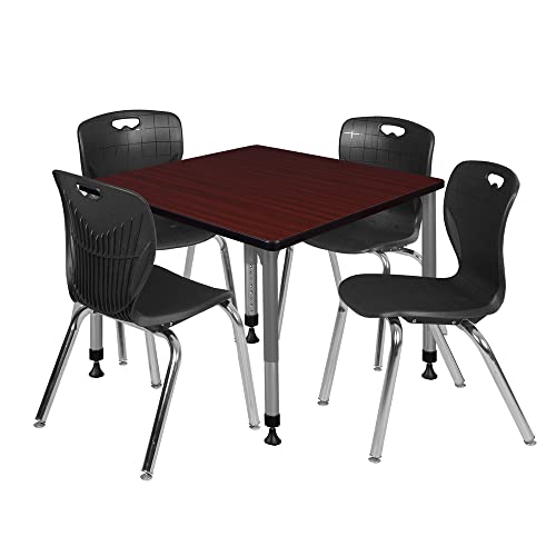 Romig Kee 42" Square Adjustable Classroom Table Mahogany with 4 Andy 18" Stack Chairs Black
