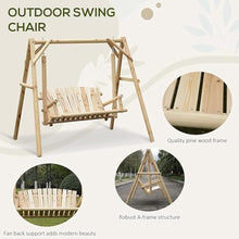 Etlegor Outdoor Wooden Porch Swing, Hanging Swing Bench Chair with A-Frame Modern 2-Person Rustic Bench Swing Curved Back Swing Chair for Outside, Yard, Garden