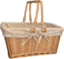 SHSWUD Rustic Picnic Basket, Split Willow Shopping Storage Basket with Cream Lining Wicker Picnic Basket Picnic Basket Basket for Outdoor Camping (Color : Brown, Size : 28 * 38 * 30cm)