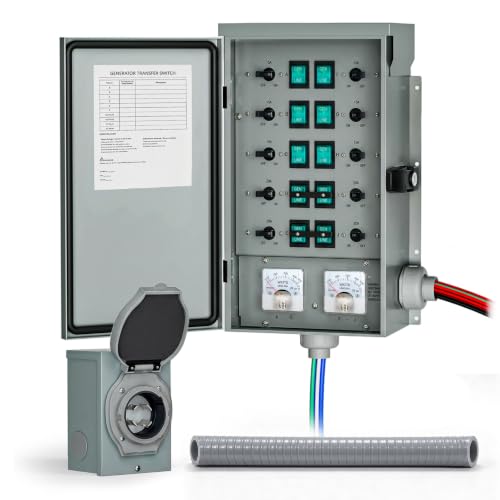 POOAMY 30Amp Generator Manual Transfer Switch 10-Circuits, 120/240V, 7500Watts, NEMA 3R, Heavy Duty Safety Switch for Indoor and Outdoor Use