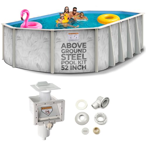 Hollowell Industries - Manufacturers of Doughboy Pools, 15’ x 30’ Oval Swimming Pool Above Ground, 52” Deep with Skimmer - Hard Sided Steel Wall Pool, Brush Stroke Design - Made in USA
