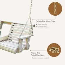Porchgate Amish Heavy Duty Console Porch Swing with Fold Down Cup Holders in Unfinished - Amish Made in The USA from Treated Pine, Hanging Chains Included