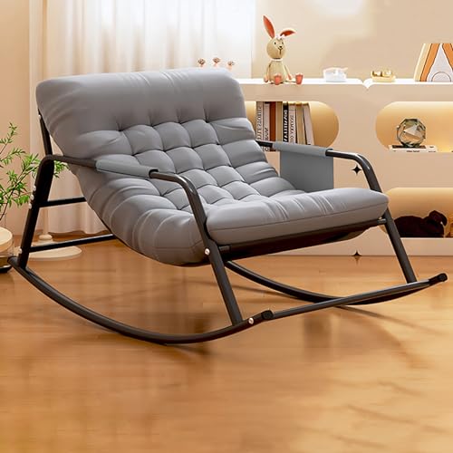 Adjustable Rocking Chair,Metal Rocking Chairs with High Back,Padded High Back Folding Rocker,Side Pocket Portable Rocking Lawn Chair Foldable,Modern Rocker Chairs for Living Room Bedroom Offices