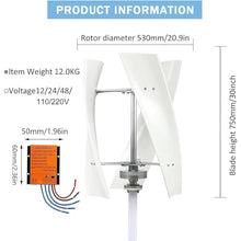 Wind Turbine Generator Kit, Portable Vertical Helix Wind Power Turbine Generator Kit w/ 3 Blades & Charge Controller for Boats,Gazebos,Cabins Or Mobile Houses,ther Energy Supplies 2000W-12V