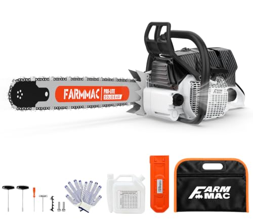 FARMMAC F660VW 28Inch Professional Gas Chainsaw, 92CC Chainsaw with Alloy Bar & Chain, 6.4HP Heavy-Duty Engine, Compatible with MS660 & G660​ Professional Chain Saw for Large-Scale Felling, Cutting