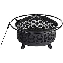 Fire Pit BBQ Grill Fire Bowl Steel Hearth with Cutouts for Patio Fireplace Sledgehammer Pattern and Screen Included Outdoor Pit Black