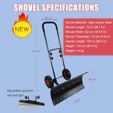 piudoiliy Snow & Ice Removal Shovel,2-in-1 Outdoor Snowplow,Double-Handle Snow Pusher,with Wheels, 42cm Clearing Width