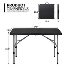 MoNiBloom 5-Piece Folding Table Set, 4-Foot Foldable Indoor Outdoor Tables with Carrying Handle and Height Adjustable for Party Picnic Garden - Black