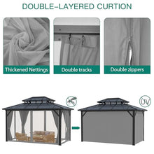 Agrestem 10X13 FT Outdoor Polycarbonate Hardtop Gazebo with Netting and Sunshade Curtains, Grey